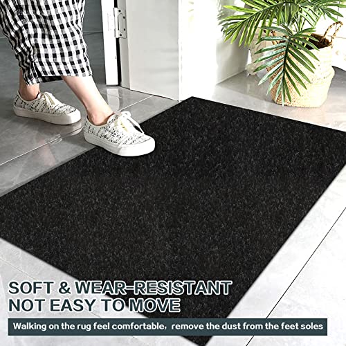 Heyroll Custom Size Hallway Runner Rug, Backed Non-Slip Waterproof, Washable Outdoor Indoor Carpet for Floor, Entryway, Kitchen, Laundry, Balcony, Garage 2' x 6', Black