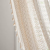 Sutuo Home Beige Boho Lace Sheer Curtains 84 inches Long,Crochet Macrame Semi-Sheer Bohemian Drape with Tassels, Cream Farmhouse Window Curtains for Living Room & Bedroom, 1 Panel 59" W,Rod Pocket