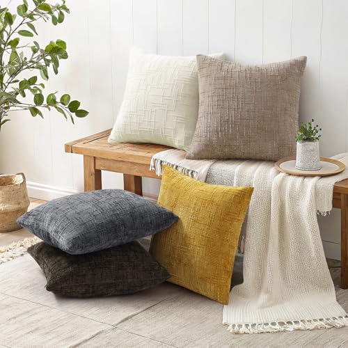decorUhome Textured Chenille Throw Pillow Covers 18x18 Set of 2 Dark Grey