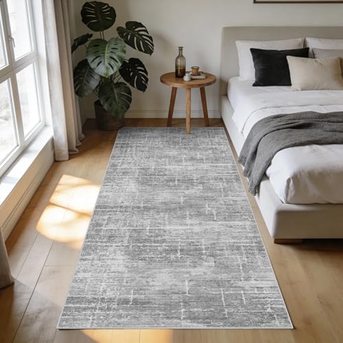 3x6 Washable Kitchen Runner Rug: Abstract Soft Neutral Carpet Gray