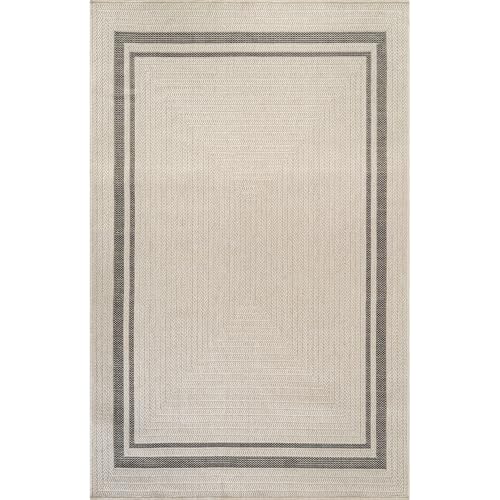 Beverly Rug Easy Jute Bordered Rug 10x14 Washable Large Indoor Outdoor Area Rugs for Living Dining Room Patio Office Stain Resistant Non Shedding Casual Indoor Outside Carpet 10 x 14 Off-White