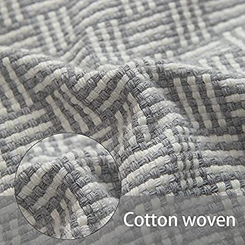 MOCOFO Decoration Pouf Cover Unstuffed Round for Living Room, Cotton Woven Poufs ，Ottoman Foot Stool（Grey Stripes,40x40x25cm）