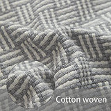 MOCOFO Decoration Pouf Cover Unstuffed Round for Living Room, Cotton Woven Poufs ，Ottoman Foot Stool（Grey Stripes,40x40x25cm）