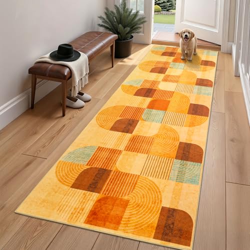 Washable Hallway Runner Rug, Non Slip Kitchen Rugs, Orange 2x10 Ft