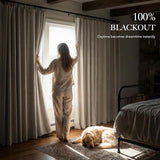 RYB HOME 100% Blackout Linen Curtains 102 Inch Long, Thermal Insulated Privacy Drapes for Bedroom/Living Room/Dining/Patio/Sliding Glass Door/Home Theater, W52 x L102, Natural Beige, 2 Panels