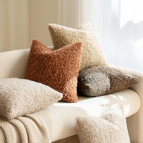 MIULEE Decorative Faux Fur Pillow Covers Sherpa 18x18 Rust