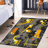 Construction Rugs for Boys Room Play Mat for Cars and Trucks PlayMat Kids Rugs for Playroom Car Carpet for Kids Room Construction Decor for Boys Room,Grey 2'5''×4'