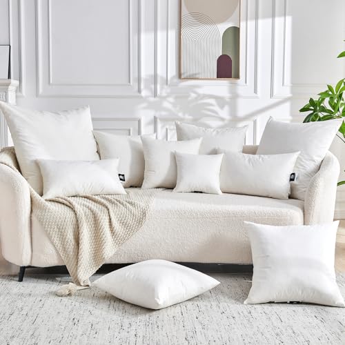 TOPGREEN Feathers Down Throw Pillow Inserts 12x20, Set of 2, 100% Organic Cotton Shell, Soft Decorative Lumbar Pillow Insert for Living Room Sofa, Couch, or Bed (White)