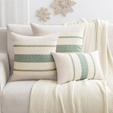 Laolitou Set of 2 Boho Throw Lumbar Pillow Covers 20×12, Rustic Farmhouse Cotton Linen Soft Sage Green Decorative Pillow Cover for Living Room Sofa Bedroom Couch Cushions Home Decor