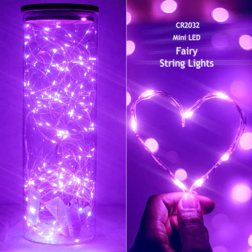 SmilingTown 15 Packs 20 Led Purple Fairy Lights Battery Operated 6.6ft Silver String Lights Waterproof Firefly Starry Light for DIY Table Centerpieces Wedding Halloween Christmas Party Decor
