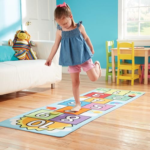 Melissa & Doug Hop and Count Hopscotch Game Rug (3 pcs, 78.5 x 26.5 inches) Classic Hopscotch Rug for Kids