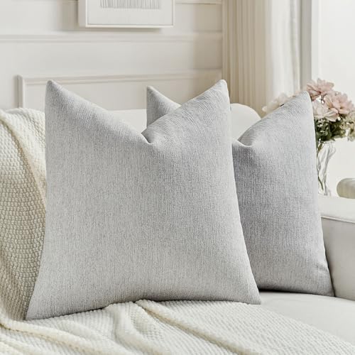 Pack of 2 Faux Linen Throw Pillow Covers 18x18 Inch,Light Grey