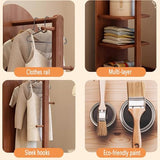 Solid Wood 360° Rotating Full Length Mirror,2-in-1 Floor Mirrors with Coat Rack and Swivel Wheels,2 Tiers of Shelves,with Hooks & Rods,Space Saving for Bedroom(Wood,50cm/19.7in)