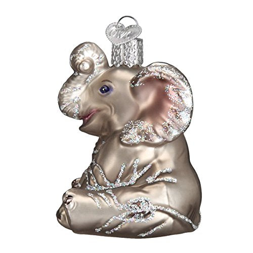 Old World Christmas Little Elephant Glass Blown Ornament for Christmas Tree, Handcrafted Holiday Decoration, Wildlife Animal Collection