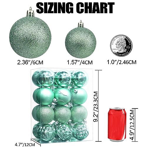 Lulu Home Christmas Ball Ornaments, 24 Ct 2.36" Pre-Strung Hanging Ornament Decorations, Xmas Shatterproof Plastic Balls for Holiday Party Wreath Garlands Trees, Light Green