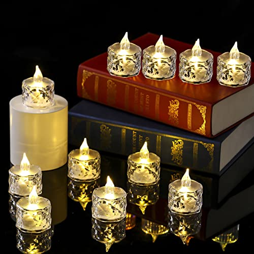 12pack LED Crystal Candle Light Table Centrepiece Flameless Candles Transparent Small Tea Wax Birthday Proposal INS Desktop Decoration Create Atmosphere Smokeless Candles Tea Lights