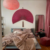 ChumDecor Fan Wall Decor,Large Bamboo Fan Wall Art for Boho Hanging Headboard,Decorative Folding Fan for Over Bed Decorations, (Pink, 31inch)