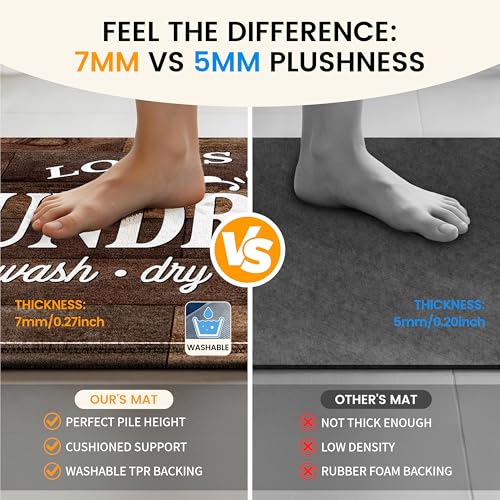 Washable Laundry Room Rug Runner, 20"X47" Non Slip Laundry Mat Soft Low-Pile Farmhouse Decor Area Rug for Entryway Hallway Kitchen Bathroom Brown