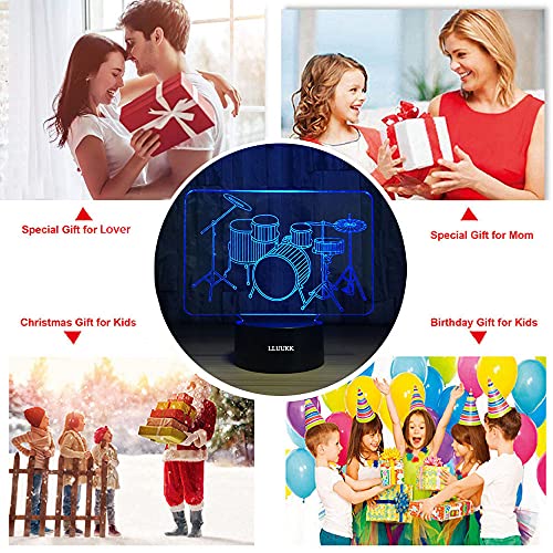 Visual 3D Night light Lamp Drum toys Desk Lamp Table decoration household accessories Kids gift boys festival for music lovers