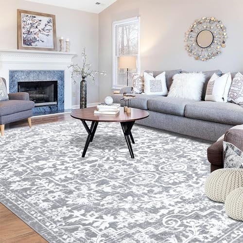 Pauwer 5x7 Area Rugs for Living Room, Non Slip Washable Rug,Grey White