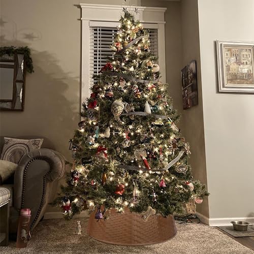 Blissun Christmas Tree Collar, 28.7" D Round Plastic Christmas Tree Ring, Christmas Tree Skirt for Artificial Christmas Trees Decoration (Brown)