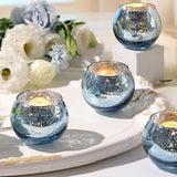 Round Blue Votive Candle Holder Set of 12, Mercury Glass Votives
