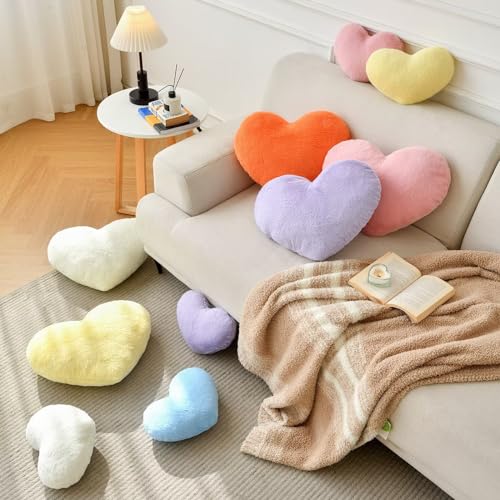 Heart Pillow Pink Throw Pillows Decorative Pillows for Bed Couch Cute Faux Rabbit Fur Small Pillow for Women Valentine Anniversary Fall Halloween Christmas Home Decor (Mini, 13"x10")