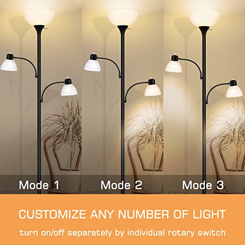 Floor Lamps for Living Room, 72" Tall Torchiere Floor Lamp with 8W Adjustable Reading Lights, Industrial Lamps for Living Room, Bedroom, Office, Black Tree Floor Lamp【3 Bulbs Included】