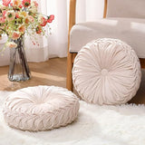 Beeveer 2 Pcs Round Throw Pillows 15 Inch Decorative Velvet Pleated Pumpkin Pillows Boho Floor Pillow with Center Button for Living Room Couch Chair Bed Sofa Home Decoration (Ivory)