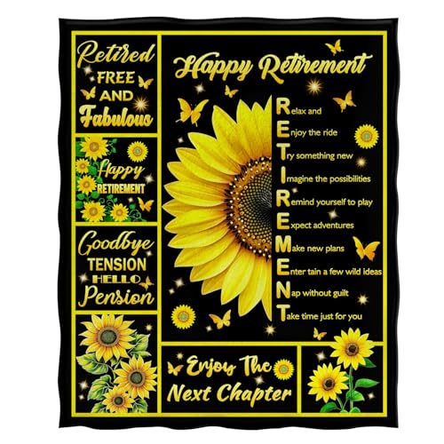 Jekeno Retirement Gifts for Woman, Sunflowers Throw Blanket Decor Gifts for Women Sunflower Lovers Mom Teacher Nurse Coworkers, Retirement Party Decoration for Home Living Room Bed Couch