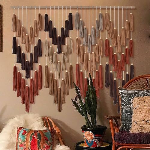 IOWER Macrame Wall Hanging Yarn Boho Wall Decor Wave Tassel Home Wall Aesthetic Living Rooms Bedrooms Offices Geometric Art Chic Home Decor 47" W x 39" L
