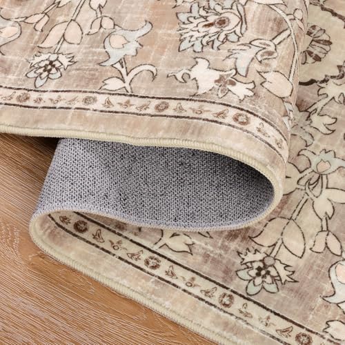 Pauwer 9x12 Area Rugs for Living Room, Non Slip Washable Rug, Beige Brown