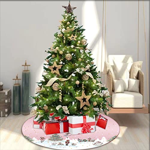 Christmas Tree Skirt Pink Dancer Print Tree Skirt 48inch Xmas Winter Tree Skirt for Christmas Indoor Outdoor Decorations