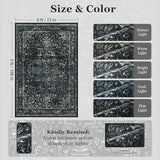 Distressed Black Rugs for Living Room 6x9, Low Pile Thin Area Rugs for Bedroom Manchine Washable Non Slip, Dark Medallion Pinted Carpet for Dining Room Guest Room Home Office