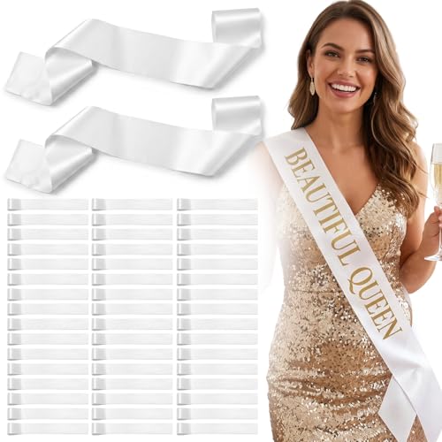 50 Pcs White Sash Blank Satin Pageant Sash 2026 Bulk White Sashes Blank for DIY Homecoming Wedding Birthday Party Decor