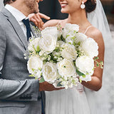 4 Bundles Artificial Peonies Silk Flowers, White Faux Peony Bouquet Florals Arrangements Decor for Farmhouse Home Boho Wedding Table Centerpiece, Fake Plastic Flowers Bulk Vase Decoration (White)