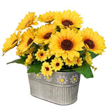 Artificial Flowers Fake Sunflowers in Pot, Faux Silk Flowers Floral Table Centerpiece Decoration, Rustic Potted Greenery for Farmhouse Home Décor