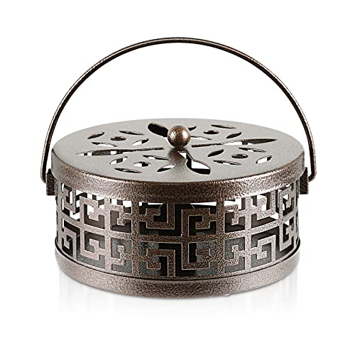 Exquisite Metal Mosquito Coil Holder Long-Lasting Coil Incense Burner for Indoor and Outdoor (Bronze)