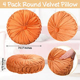 Kathfly 4 Pcs Decorative Round Pleated Throw Pillows, Classy Velvet Pumpkin Round Throw Pillows, Decorative Floor Pillow for Bed Chair Home Sofa Decor, 14" Diameter (Orange,Yellow,Pink,Green)