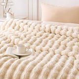 COOVA Faux Fur Throw Blanket for Couch, Cozy Soft and Fuzzy Plush Rabbit Fur Bubble Blanket for Sofa Bedroom Living Room, 50x60 Inches Light Taupe