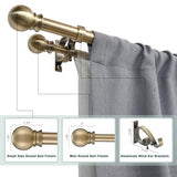 Antique Bronze Double Curtain Rods 36-72 Inch,1’’Front and 5/8’’Back Double Drapery Rod with Small Round Ball and Aluminum Brackets, Adjustable Dual Window Rod for Sheer/Blackout Curtains