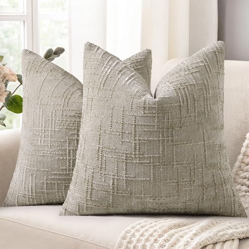 decorUhome Textured Chenille Throw Pillow Covers 24x24 Set of 2 Light Brown