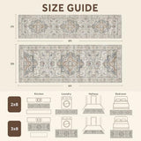 3x8 Non-Slip Washable Kitchen Vintage Runner Rug, Beige Blue