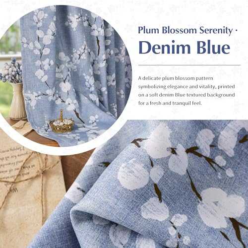 FMFUNCTEX 100% Blackout Floral Curtains for Bedroom, Blue Curtains 84 inches Long Blossom Flower Patterned for Living Room,Thermal Insulated Farmhouse Drapes, Grommet Top 2 Panels (White on Blue)