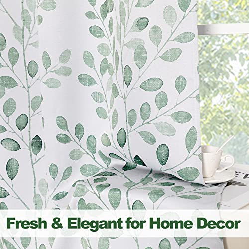 MYSKY HOME Green Botanical Leaf Curtains 84 inch Long 2 Panels Set Spring Curtains Patio Eucalyptus Leaf Pattern Grommet Thermal Insulated Drapes for Living Room Bedroom Farmhouse Country