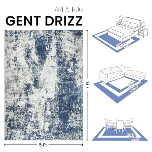 5x7 Area Rugs for Living Room Large Washable Abstract Blue Carpets