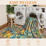 Colorful Blue Orange Abstract 2.6x10 Washable Hallway Runner Rug Non Slip