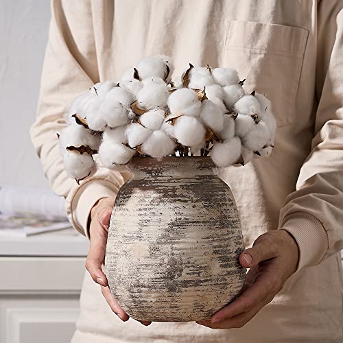 SIDUCAL Ceramic Rustic Vase, Whitewashed Terra Cotta Vase, Distressed Farmhouse Décor, Pottery Decorative Flower for Home Decor, Table, Living Room Decor, Shelf, Mantel, 7.3 Inch, Fired Terra Clay