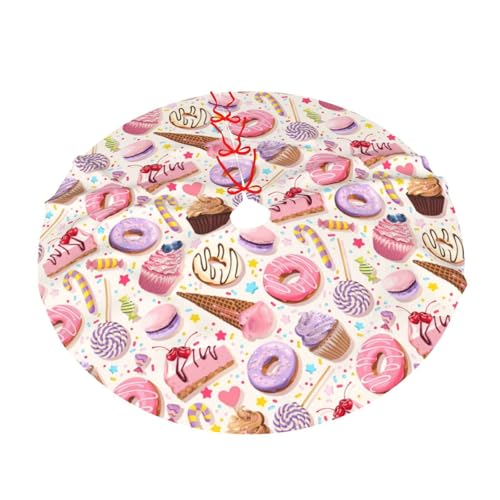 Lollipop Candy Macaroon Cupcake Christmas Tree Skirt 36" for Xmas Halloween New Year Holiday Party Home Tree Mat Decor Ornaments Decoration
