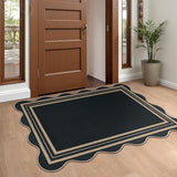 Easy Jute Black Front Door Mat, 2.6x4 Washable Entryway Rug Non Slip Small Kitchen Rug, Farmhouse Low Pile Floor Scalloped Rugs for Bathroom Porch Doorway